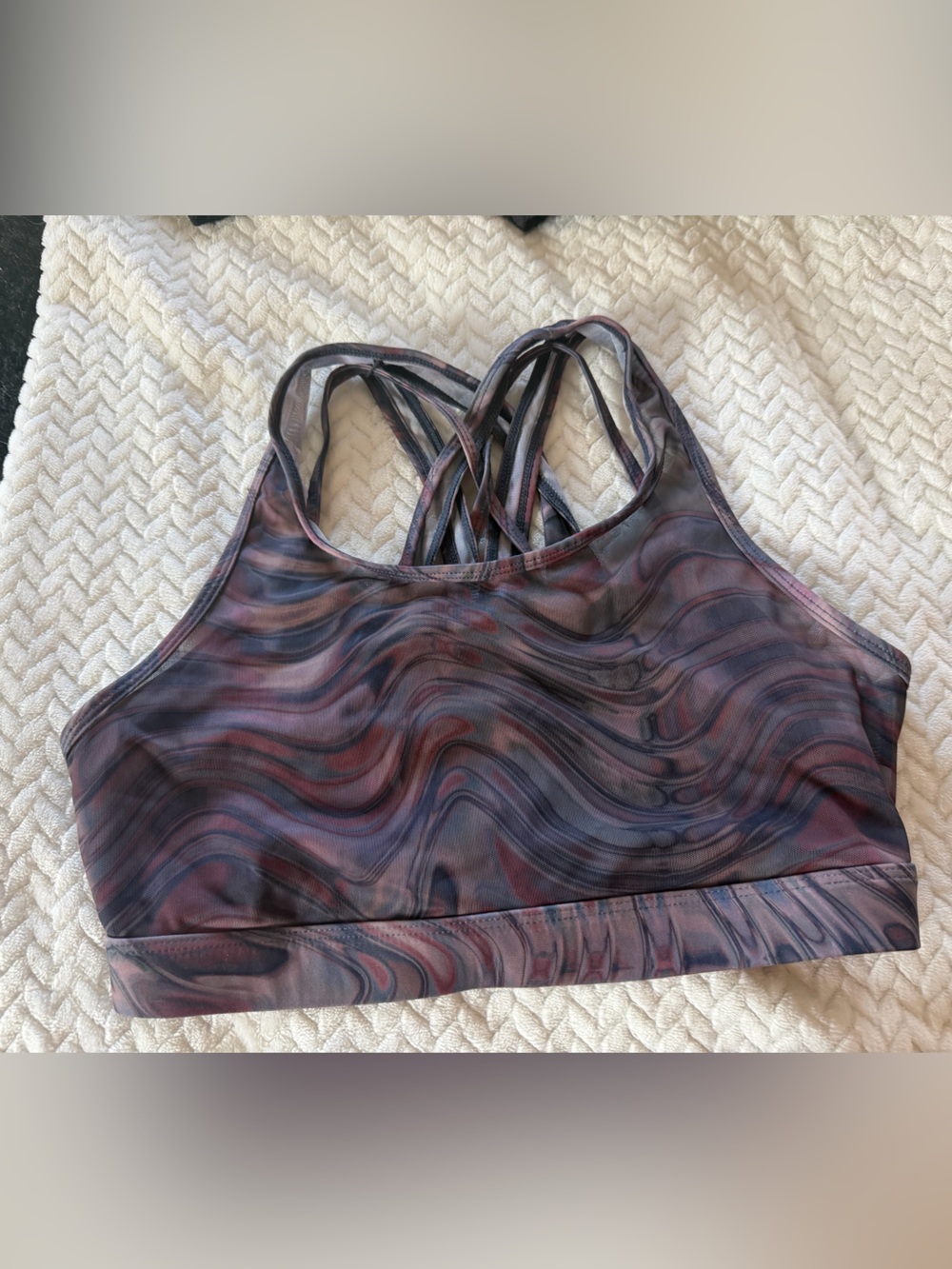 Strappy Marble-Print Sports Bra - Pink/Gray